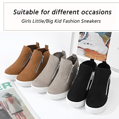 CCVON Girls Wedge Sneakers Hidden Wedge Shoes with Side Zipper Platform Big Kid Boots High Top Sneakers for Kids Brown Size 13