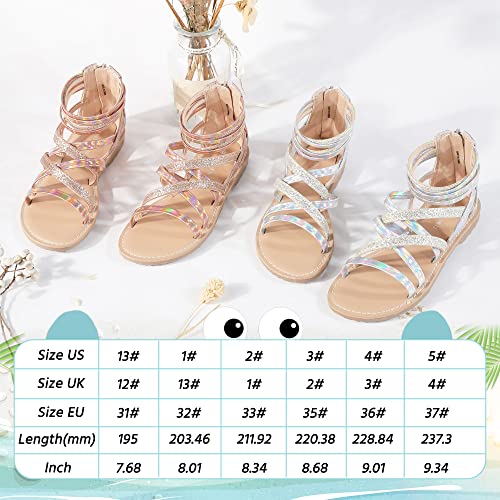 FUPPIA Girls Gladiator Sandals Strappy Summer Sandals with High Ankle Back Zipper for Little Kids Big Kids Gold Size 13