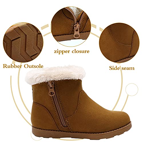 festooning Girls & Toddler' Faux Fur Shearling Style Boots, Girls Warm Winter Flat Non-Slip Zip Snow Boots for Indoor Outdoor(Toddler/Little Kid/Big Kid) Brown 13 M US