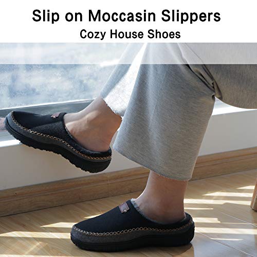 MIXIN Mens Moccasin Slippers - Memory Foam Slip on Clog Comfort Micro Fur Lining House Shoes