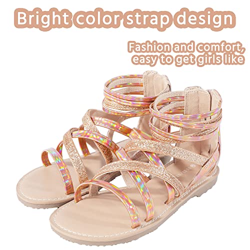 FUPPIA Girls Gladiator Sandals Strappy Summer Sandals with High Ankle Back Zipper for Little Kids Big Kids Gold Size 13