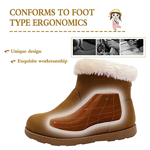 festooning Girls & Toddler' Faux Fur Shearling Style Boots, Girls Warm Winter Flat Non-Slip Zip Snow Boots for Indoor Outdoor(Toddler/Little Kid/Big Kid) Brown 13 M US