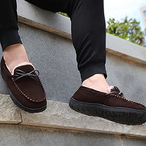 MIXIN Mens Slippers Moccasins Slippers for Men Warm House Shoes with Cozy Memory Foam Hard Sole Men's Indoor Outdoor Slippers