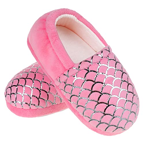 MIXIN Girls Slippers Mermaid Princess No-Slip Memory Foam Slippers Soft Rubber Sole House Shoes for Bedroom Indoor Outdoor (Toddler/Little/Big Kid)