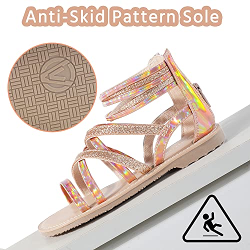 FUPPIA Girls Gladiator Sandals Strappy Summer Sandals with High Ankle Back Zipper for Little Kids Big Kids Gold Size 13