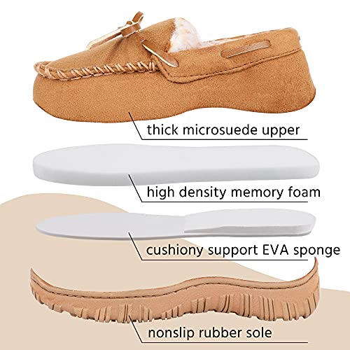 NCCB Boys Girls House Slippers Memory Foam Moccasin Shoes Furry Plush Lining Non Slip Indoor Outdoor Boys Slippers for Big Kids Little Kids