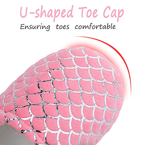 MIXIN Girls Slippers Mermaid Princess No-Slip Memory Foam Slippers Soft Rubber Sole House Shoes for Bedroom Indoor Outdoor (Toddler/Little/Big Kid)